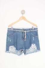 shorts jeans feminino azul com faixa na cintura