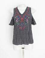blusa mixxon feminina preta xadrez com bordado