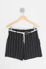 shorts endless feminino listrado com cós com elástico e faixa na cintura