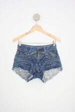 shorts jeans feminino azul com bordado
