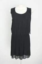vestido united colors of benetton feminino preto com plissado e sobreposição