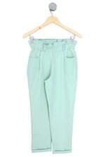 calça de tecido estilo h feminina verde com cós com elástico e pregas