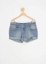 shorts jeans feminino azul com barra italiana