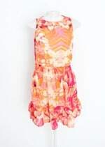 vestido feminino estampado com babado e com forro