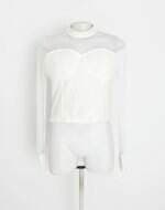 blusa manga longa feminina branca com aplique e tule