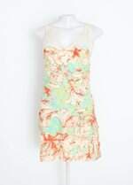 vestido zinzane feminino estampado com renda e sobreposição