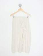 saia feminina bege listrada com babado