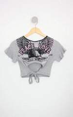 blusa kids cinza com paetê e silk