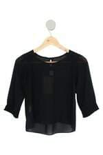 blusa bisi kids preta com franzido e transparência