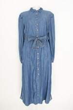 vestido jeans Riachuelo feminino azul com faixa na cintura