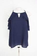 blusa basic collection feminina azul com babado