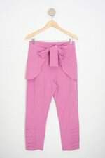 calça de tecido chocoleite feminina rosa com sobreposição