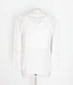 blusa manga longa feminina off white com recortes e renda