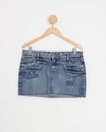 saia jeans feminina azul com bordado