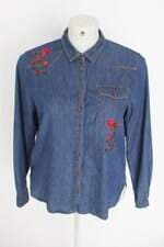 camisa jeans workshop feminina azul com bordado