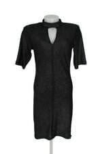 vestido yeskla feminino preto com fios metálicos