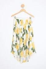 saia farm feminina estampada com forro e plissado