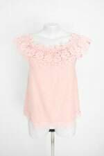 blusa atrativa modas feminina rosa com renda
