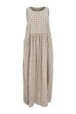 Vestido Bege Longo Estampa Vichy Âme