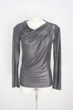 blusa manga longa maria valentina feminina cinza com brilho e pregas