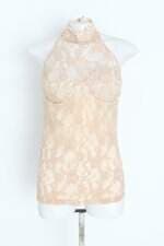 blusa feminina bege com aplique e forro