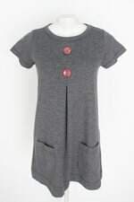 vestido oxo paxo feminino cinza com aplique e pregas