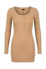 vestido manga longa feminino bege