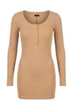 vestido manga longa feminino bege