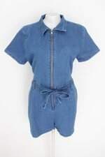 macaquinho quintess feminino azul com faixa na cintura