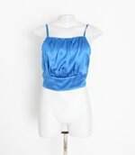 regata cropped pernambucanas feminino azul com drapeado e franja