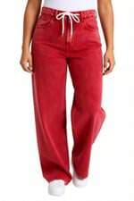 calça de sarja wide leg Riachuelo vermelha