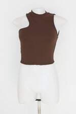blusa guardaroba feminina marrom com recortes
