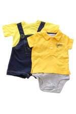 kit 2 peças infantis body e macaquinho amarelo