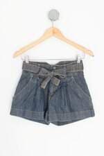 shorts jeans Maria Filó feminino azul com faixa na cintura e pregas