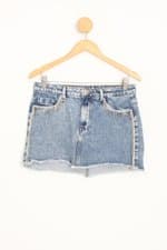 saia jeans renner feminina azul com aplique