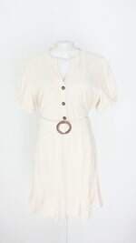 vestido monteau feminino bege com faixa na cintura