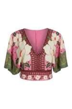 Blusa cropped Renner rosa floral com recortes