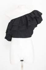 blusa ma belle feminina preta com babado