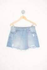 shorts saia feminina azul com sobreposição