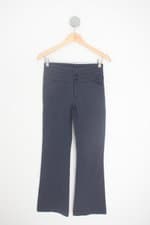 calça de tecido feminina azul com pregas