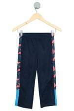 calça de tecido Reebok kids azul com cós com elástico e faixa lateral