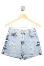 shorts jeans C&A feminino azul com barra italiana
