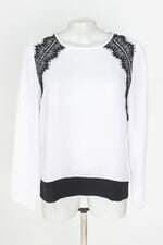 blusa afetto feminina bicolor com barra mullet e renda