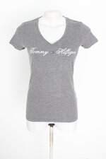 blusa tommy hilfiger feminina cinza com bordado e strass