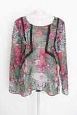 blusa fina moça feminina estampada com transparência