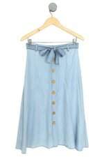 saia jeans Riachuelo feminina azul com faixa na cintura