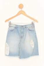 saia jeans feminina azul com recortes