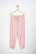 calça de tecido fashion closet feminina rosa com faixa lateral