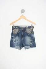 shorts jeans m.chaer feminino azul com corrente