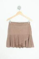 saia tng feminina marrom com cós com elástico e sobreposição